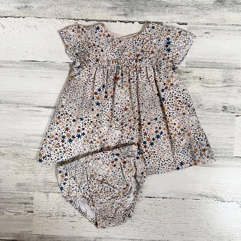 🦄 3/$36 Zara Mini Dress Set Baby Girl 9-12M Cream Star Corduroy Bloomers Set